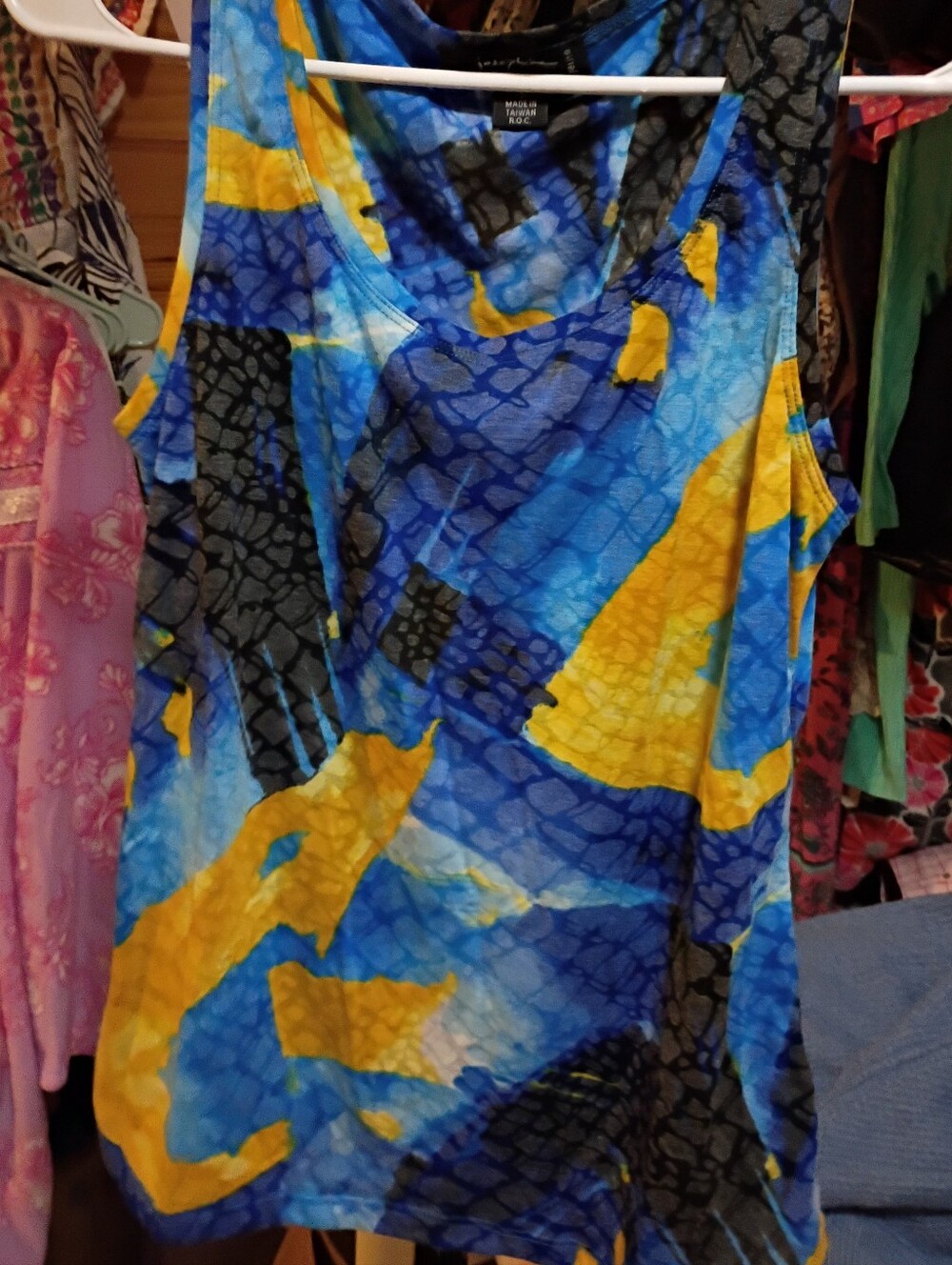 Josephine Petites Mixed Blue & Yellow Abstract Tank Top Size -PM Abstract Art